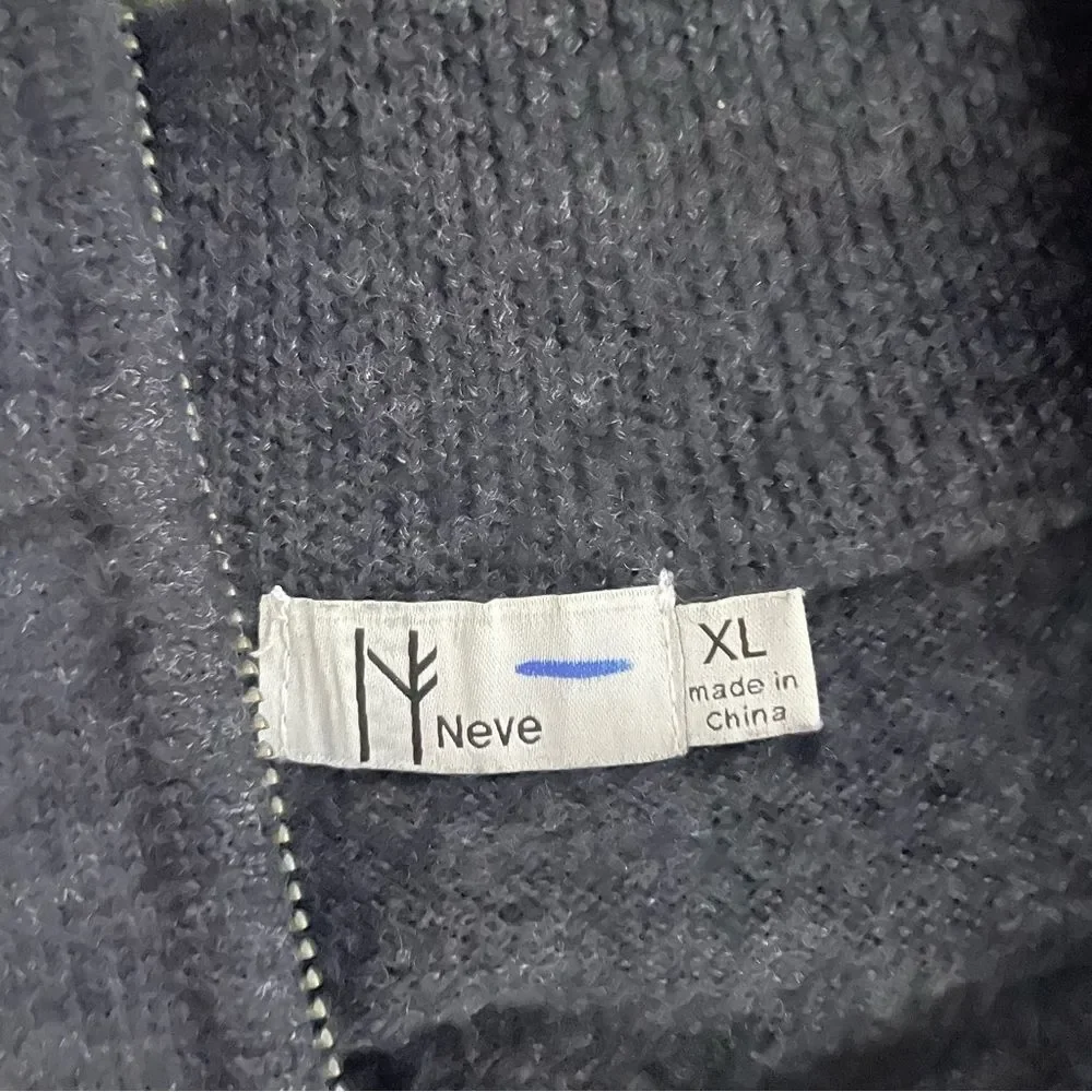 Neve Grey 100% Wool Long Sleeves Mock Neck Quater Zip Sweater‎ Size XL